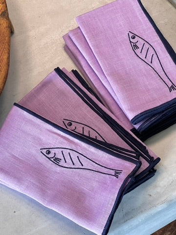 Linen Blend Napkins - Fish