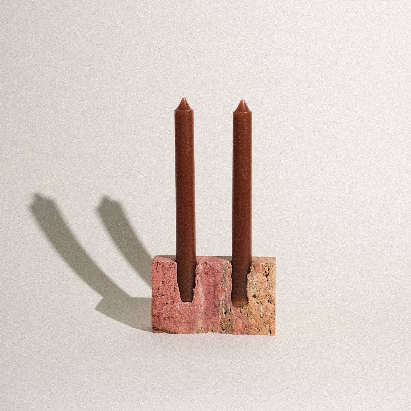 Dua Candle Holder: Red Travertine