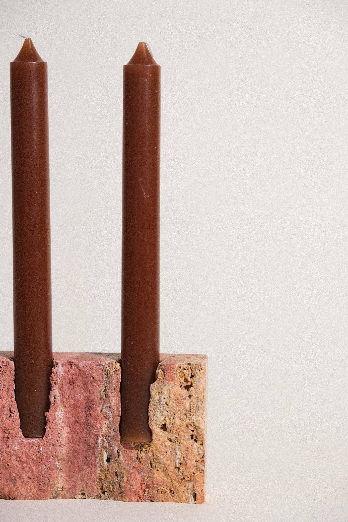 Dua Candle Holder: Red Travertine