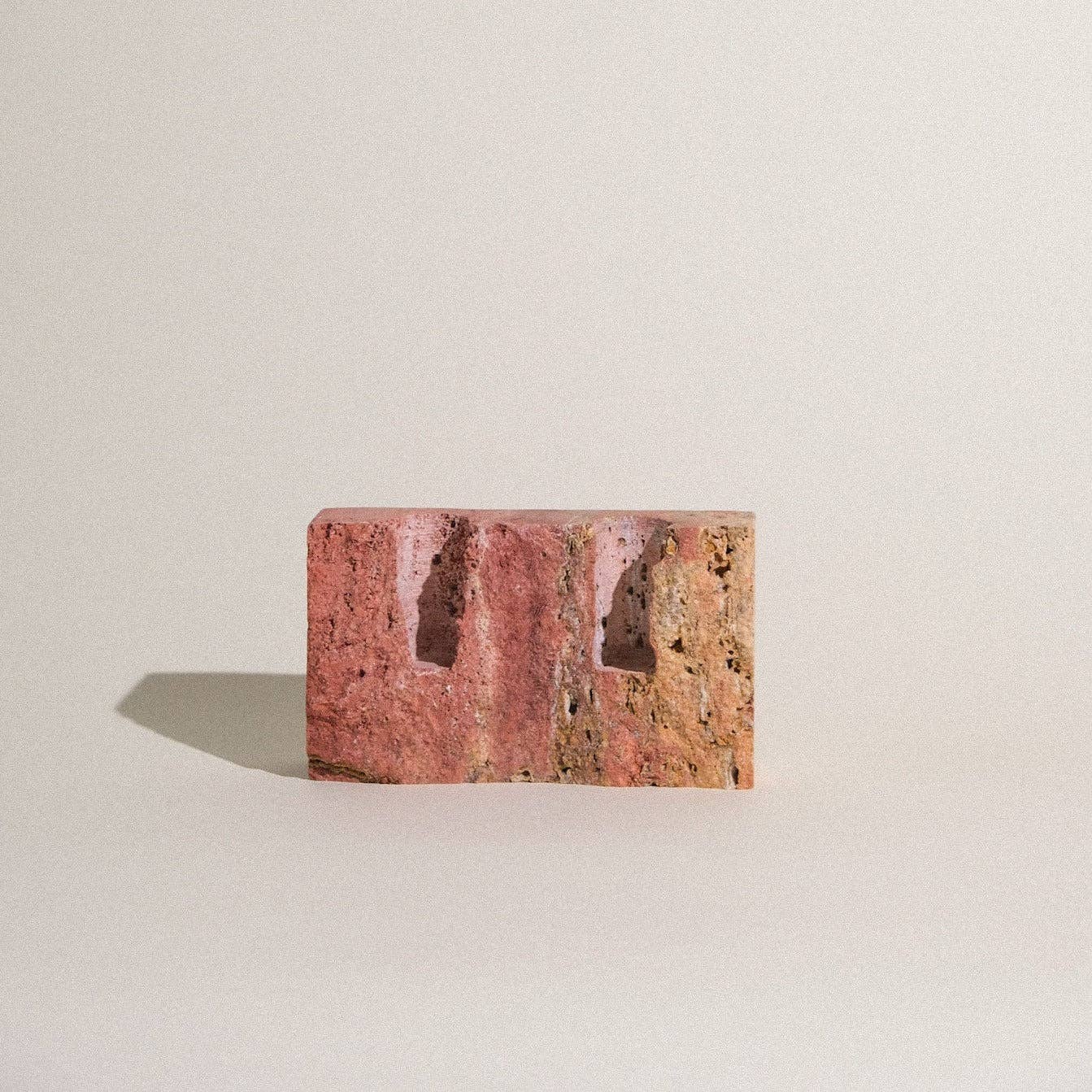 Dua Candle Holder: Red Travertine