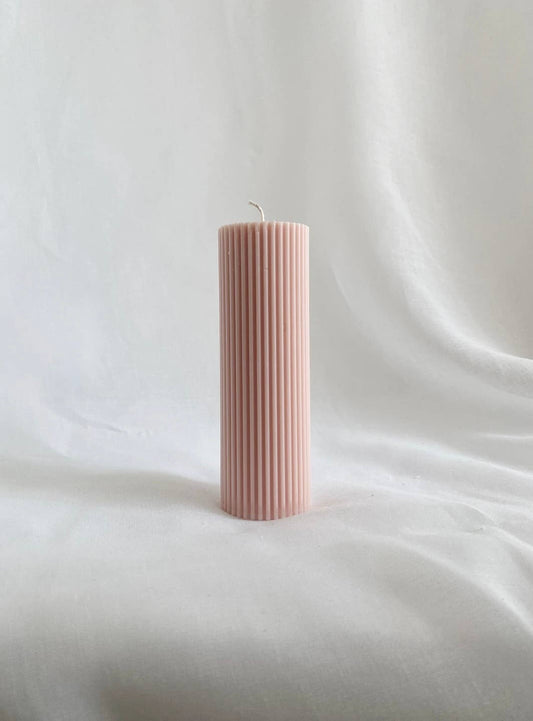 Medium Ribbed Pillar Candle. Vegan, soy, small batch. Weddin