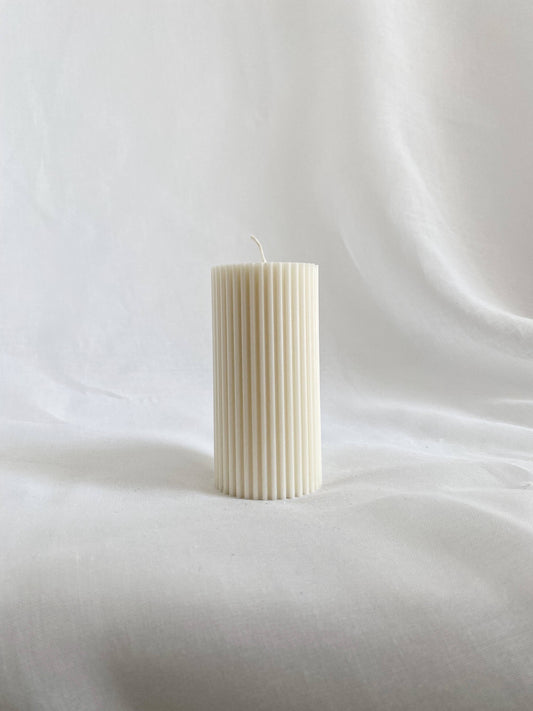 Small Ribbed Pillar Candle. Vegan, soy, small batch. Weddin