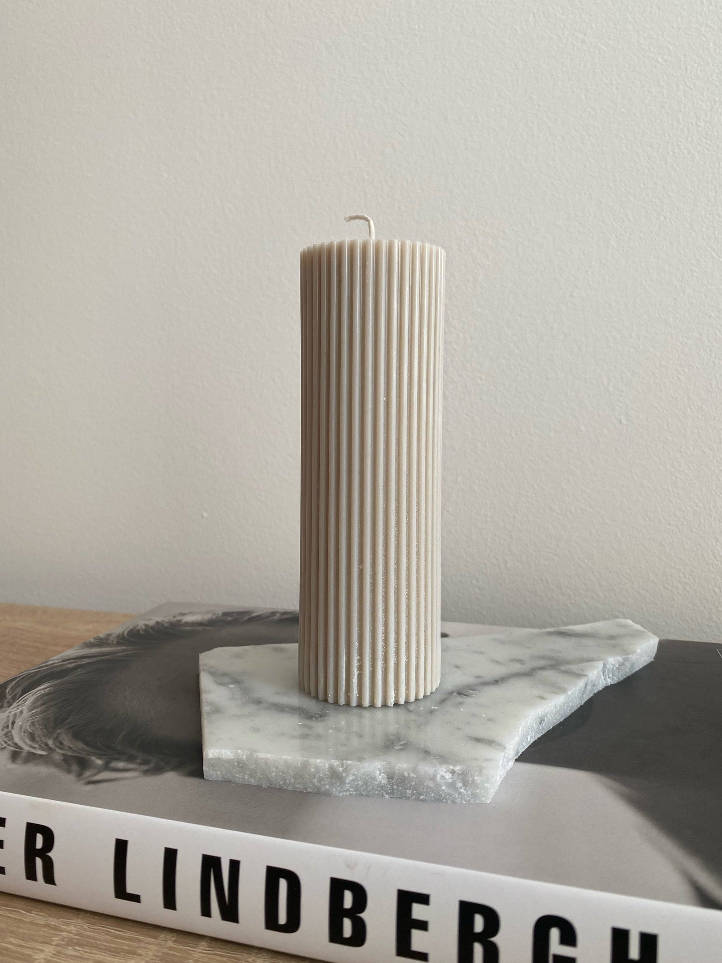 Medium Ribbed Pillar Candle. Vegan, soy, small batch. Weddin