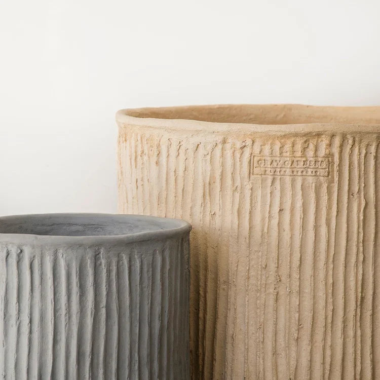 Ivory Vertical Stripe Terra Planter - 20"x25.5"