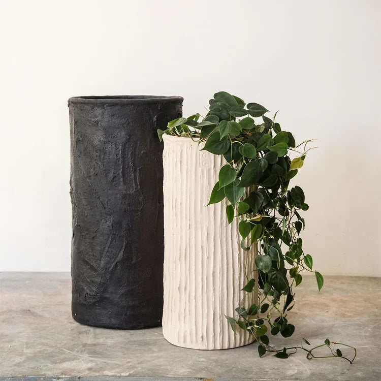 Ivory Vertical Stripe Stem Planter - 12’’x27.5’’
